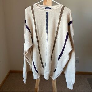 Harbor Bay Cream Sweater with Purple and Brown Stripes